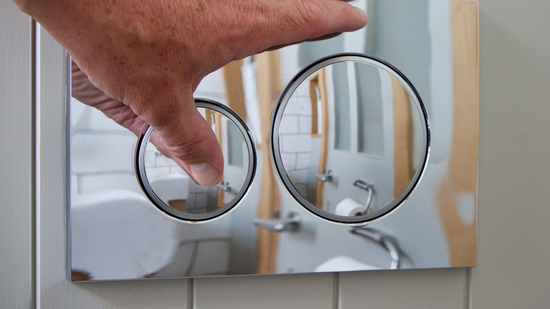 Pushing Flush Button Toilet